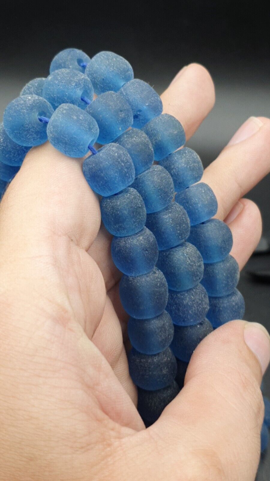 BEAUTIFUL OLD AFRICAN Blue GLASS Vintage Beads 12mm Long Strands