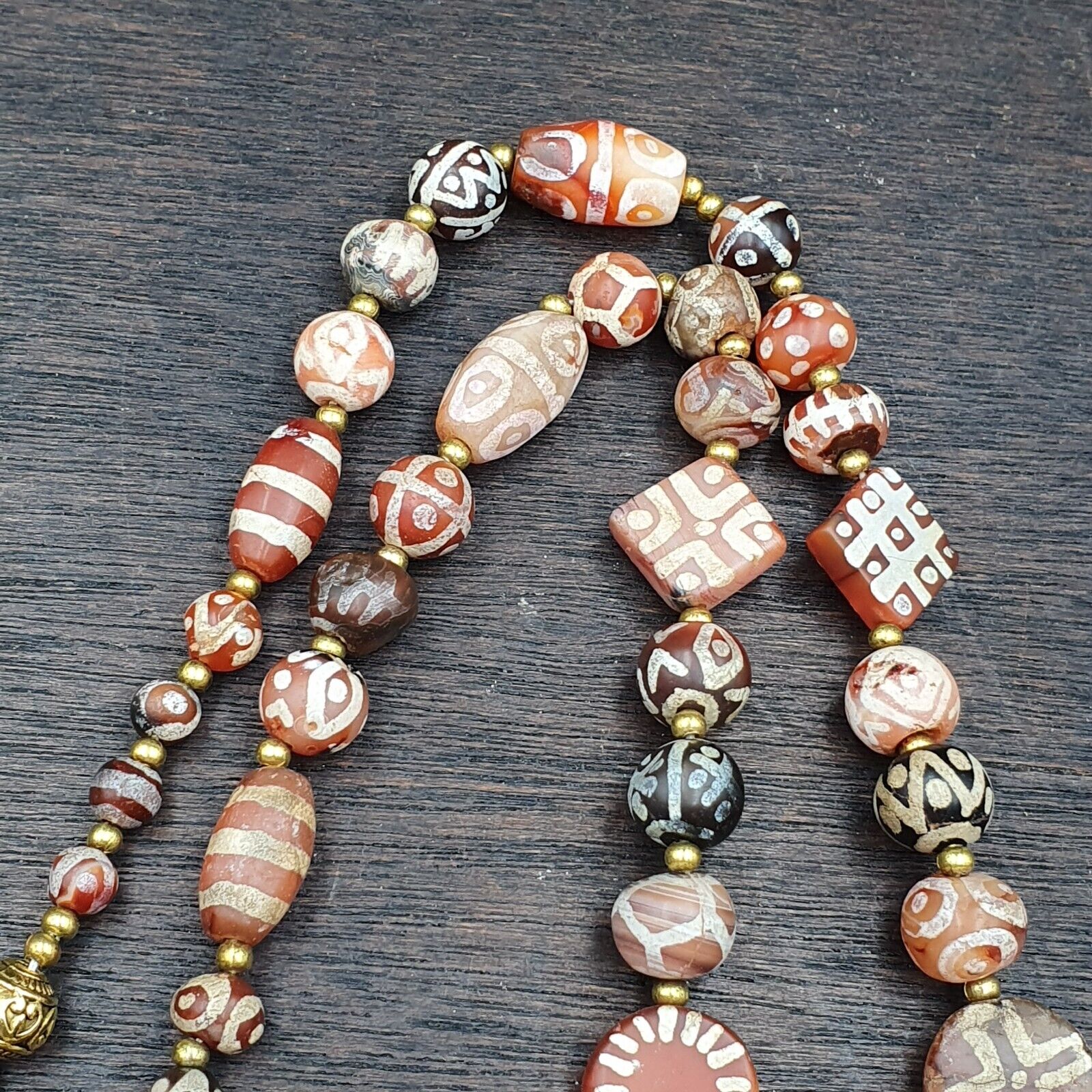 Antique HIMALAYAN Indo Tibetan Central Asian Etched Agate beads Necklace 1ED-A-