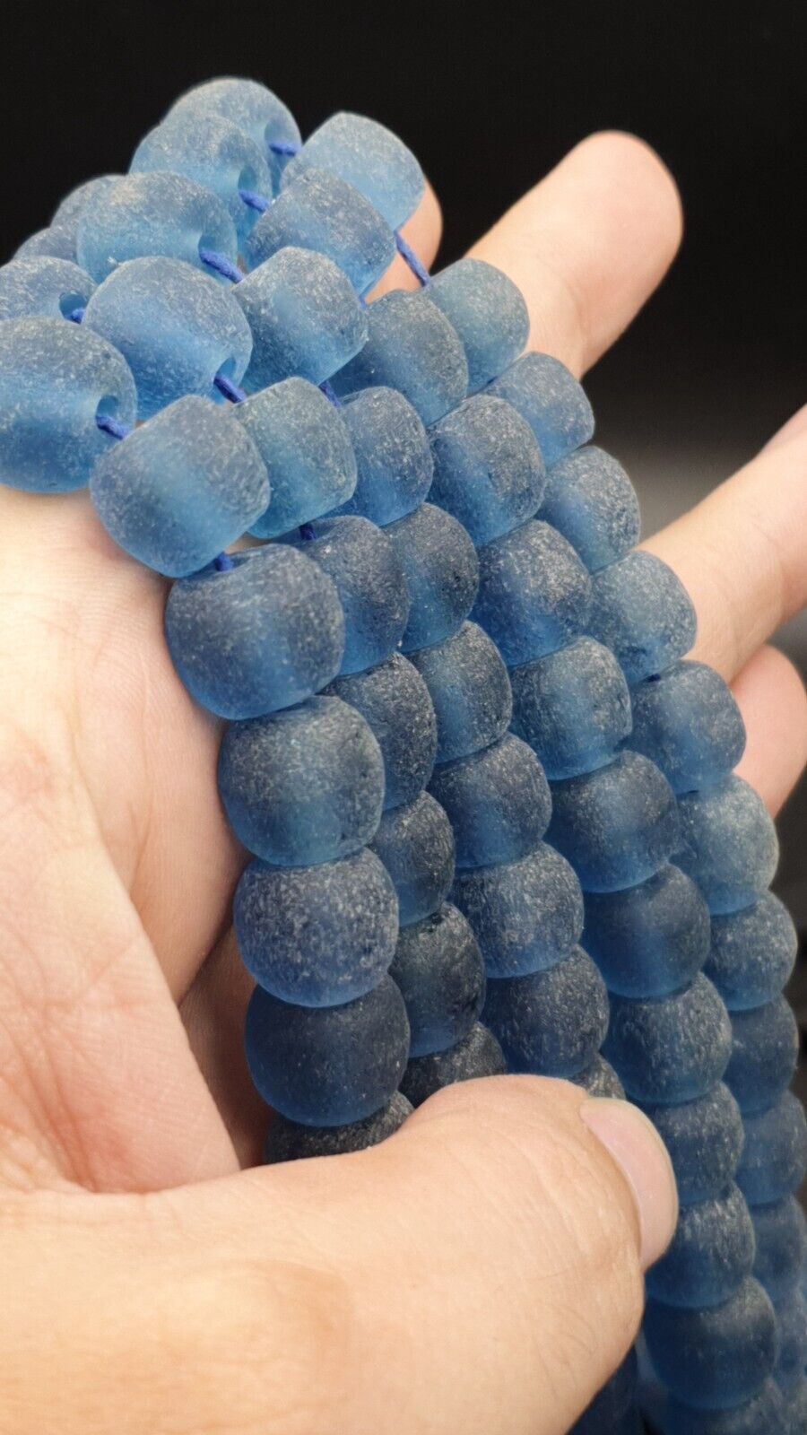 BEAUTIFUL OLD AFRICAN Blue GLASS Vintage Beads 12mm Long Strands