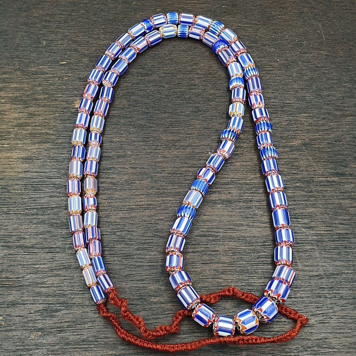 Vintage Old Blue Chevron beads Old Ventian Glass Chevron Beads Necklace