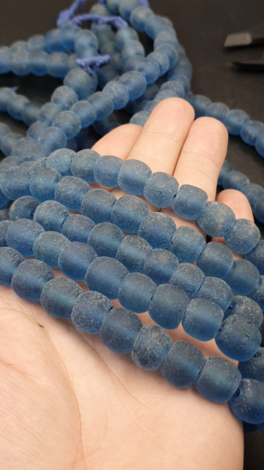 BEAUTIFUL OLD AFRICAN Blue GLASS Vintage Beads 12mm Long Strands