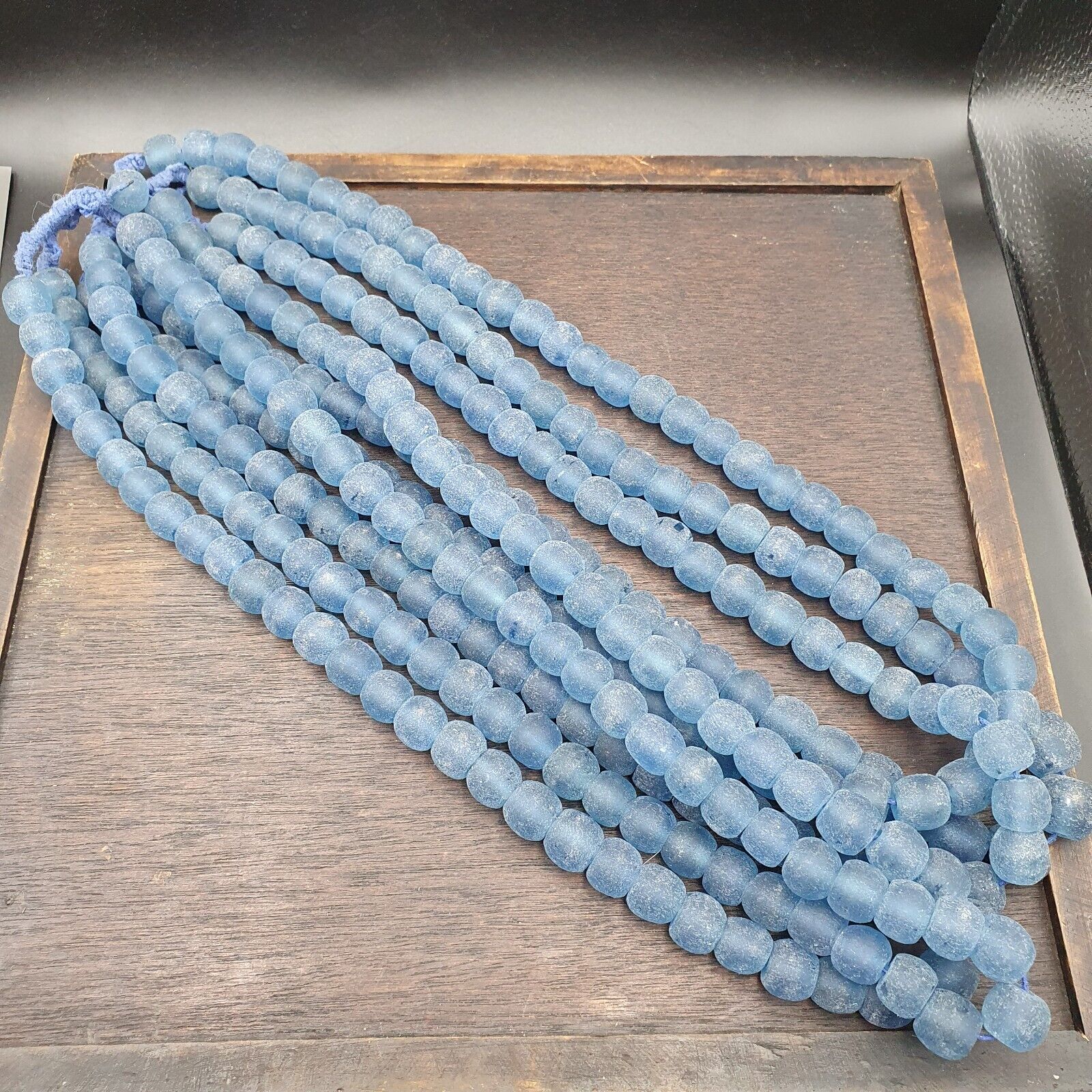 BEAUTIFUL OLD AFRICAN Blue GLASS Vintage Beads 12mm Long Strands