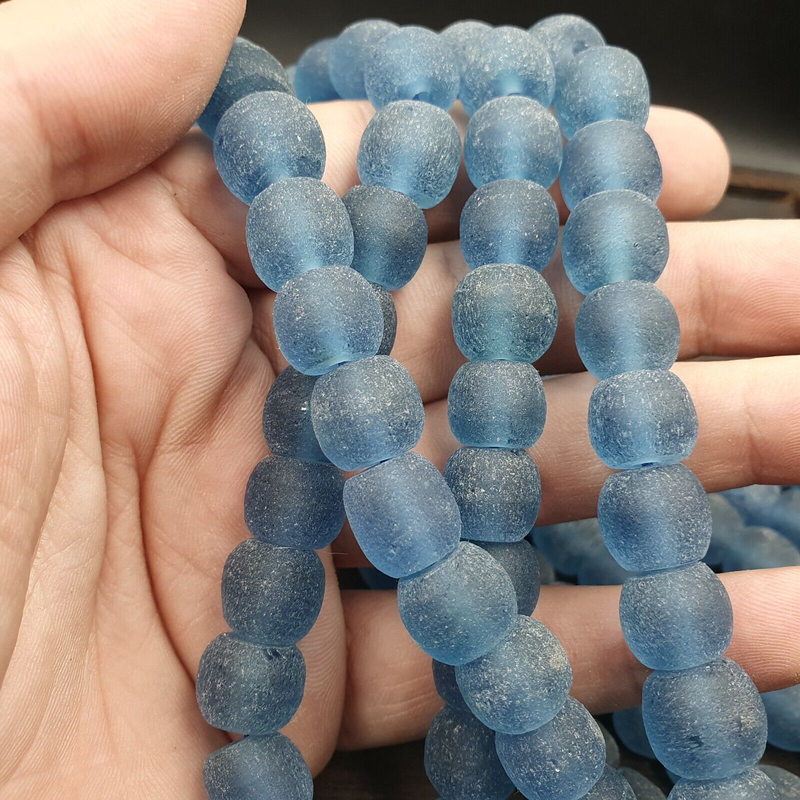 BEAUTIFUL OLD AFRICAN Blue GLASS Vintage Beads 12mm Long Strands