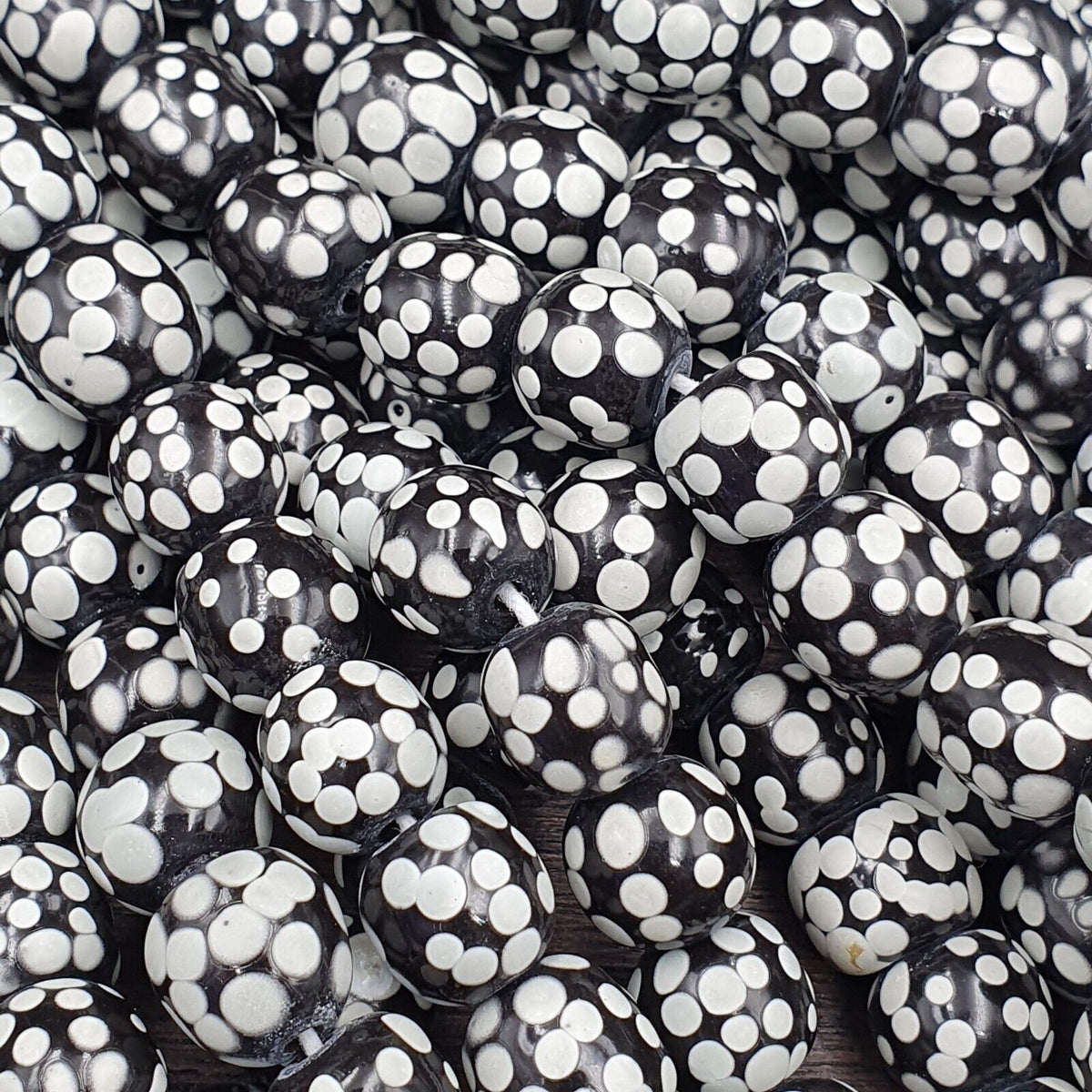 Skunk Venetian inspired Trade glass Beads Black Thousand Eye