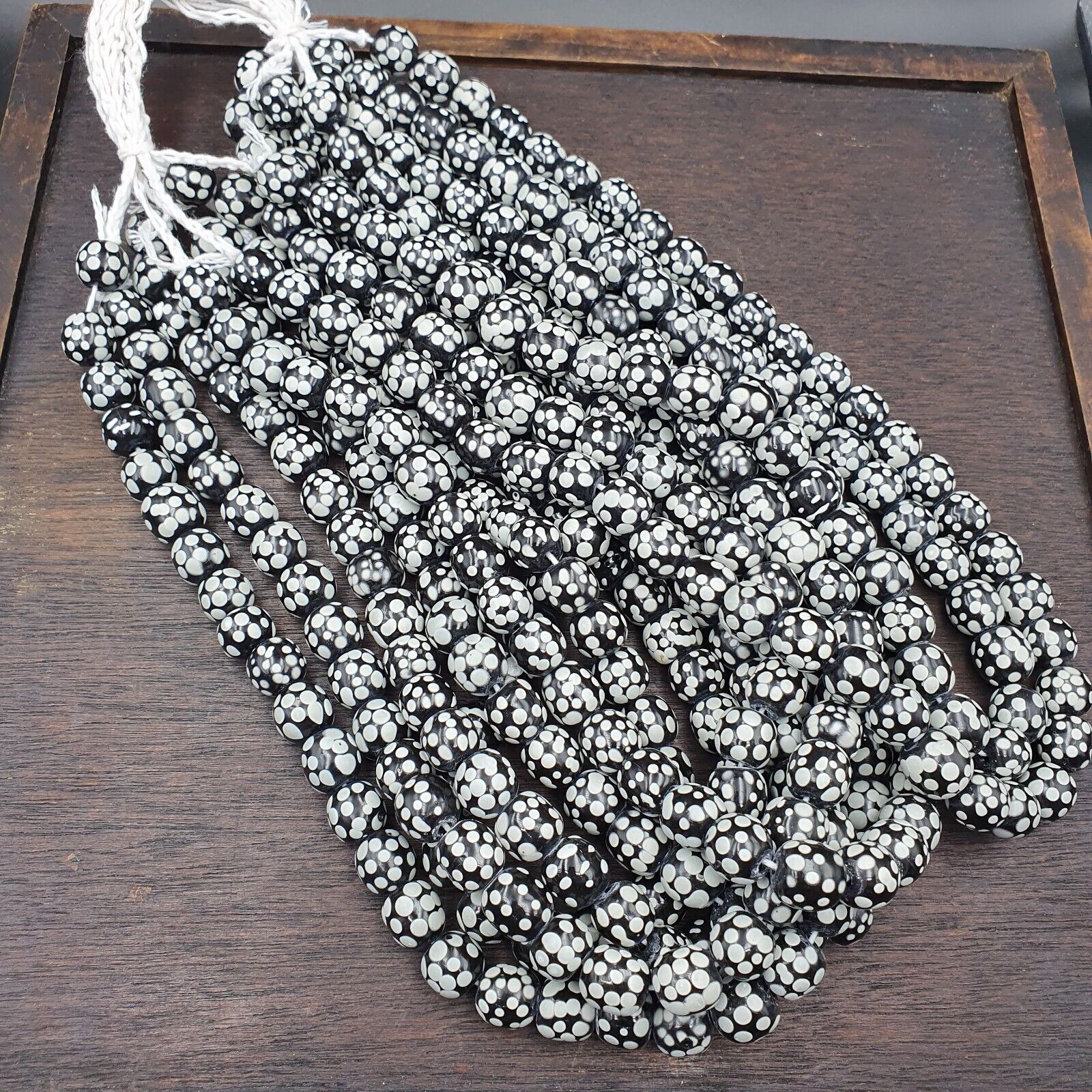 Skunk Venetian inspired Trade glass Beads Black Thousand Eye