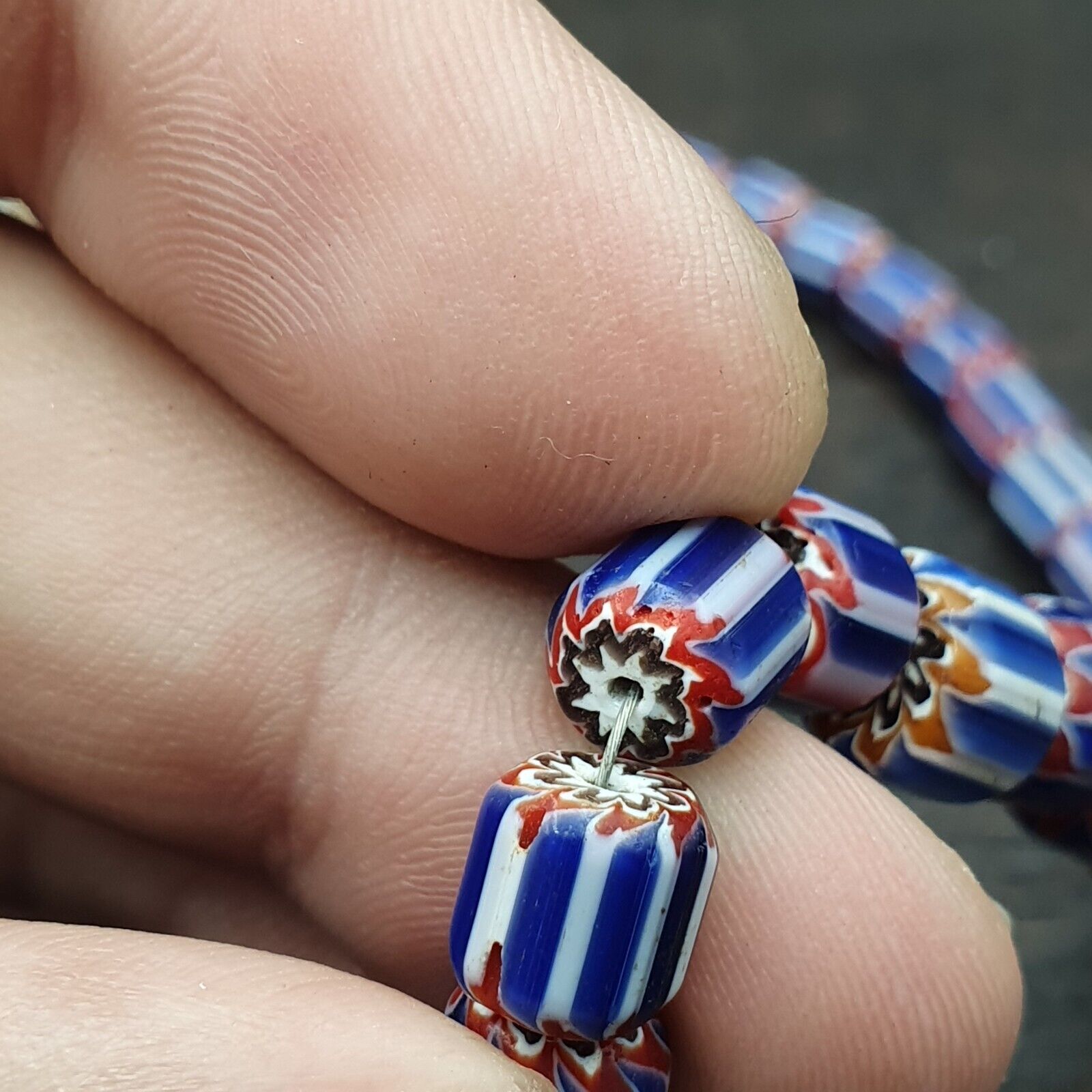 Vintage Old Blue Chevron beads Old Ventian Glass Chevron Beads Necklace