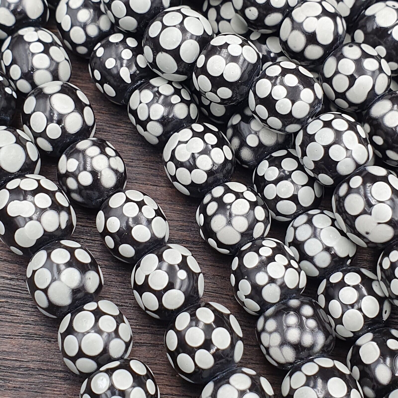 Skunk Venetian inspired Trade glass Beads Black Thousand Eye