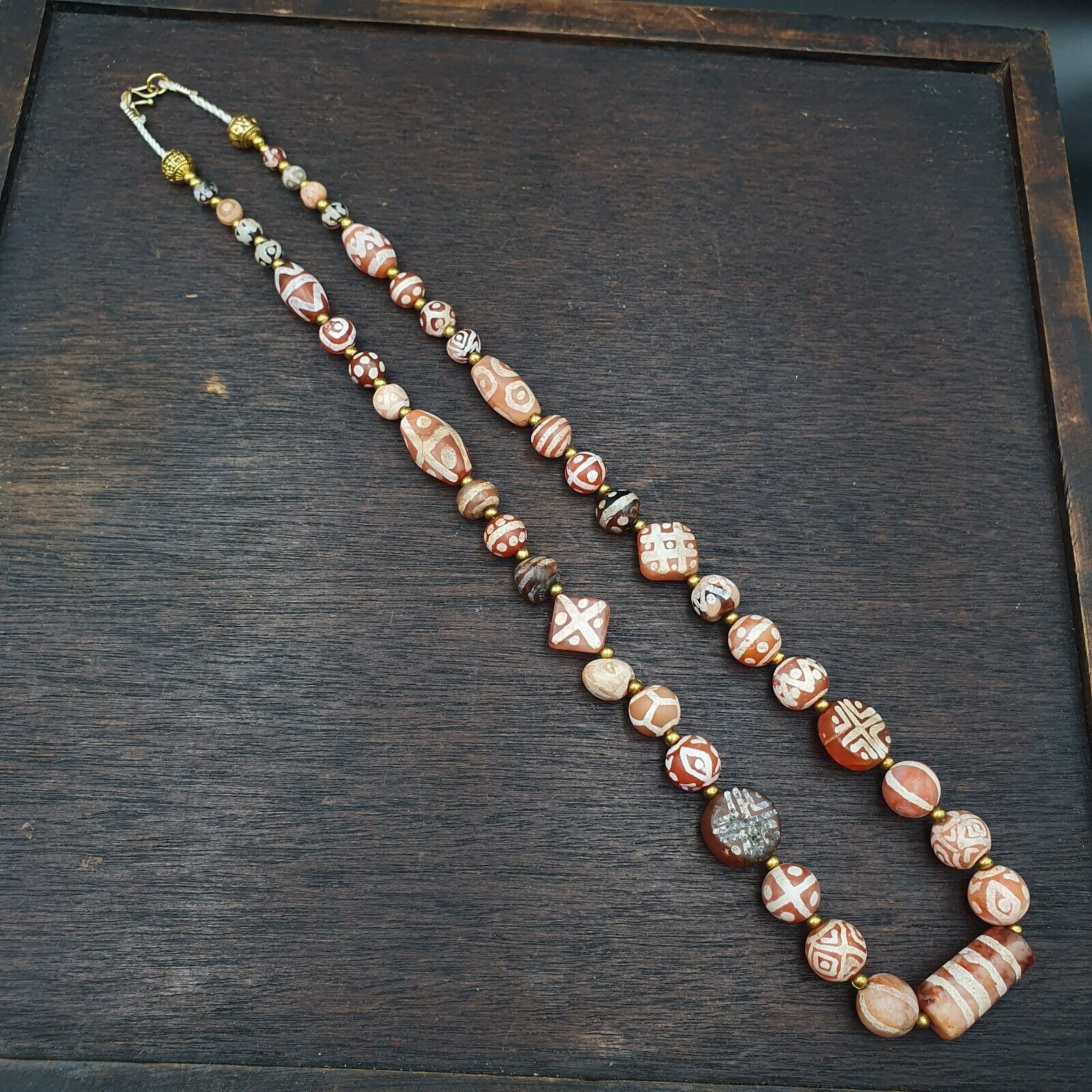 Antique HIMALAYAN Indo Tibetan Central Asian Etched Agate beads Necklace 5ED-A-