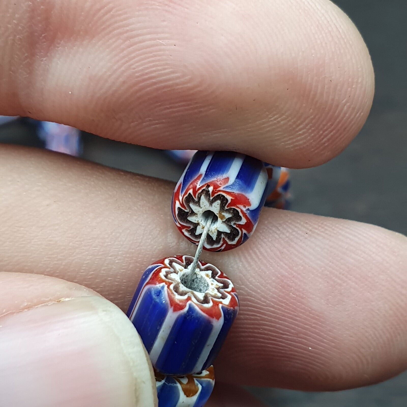 Vintage Old Blue Chevron beads Old Ventian Glass Chevron Beads Necklace
