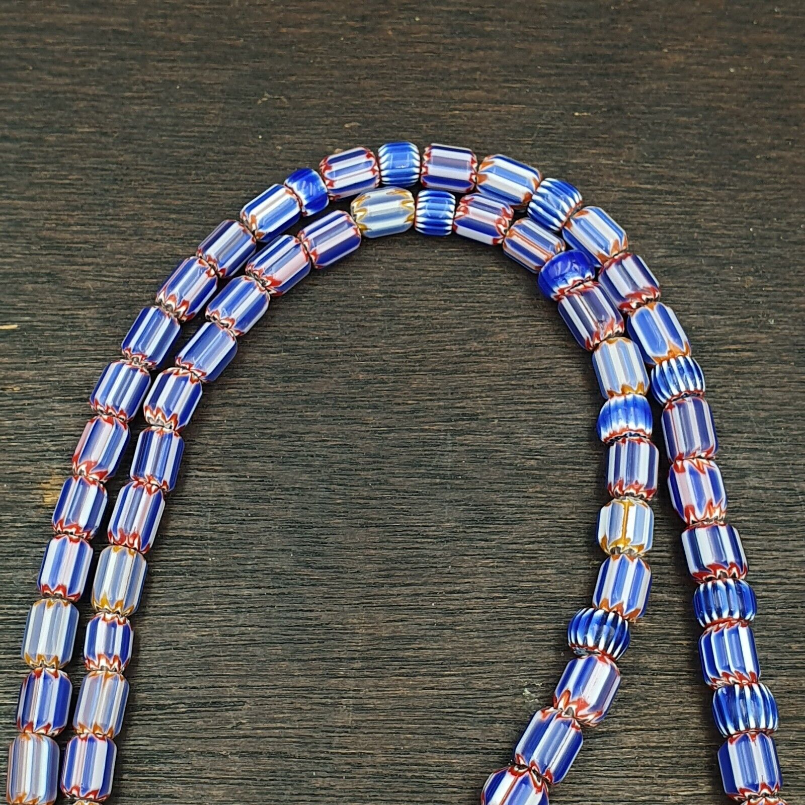 Vintage Old Blue Chevron beads Old Ventian Glass Chevron Beads Necklace
