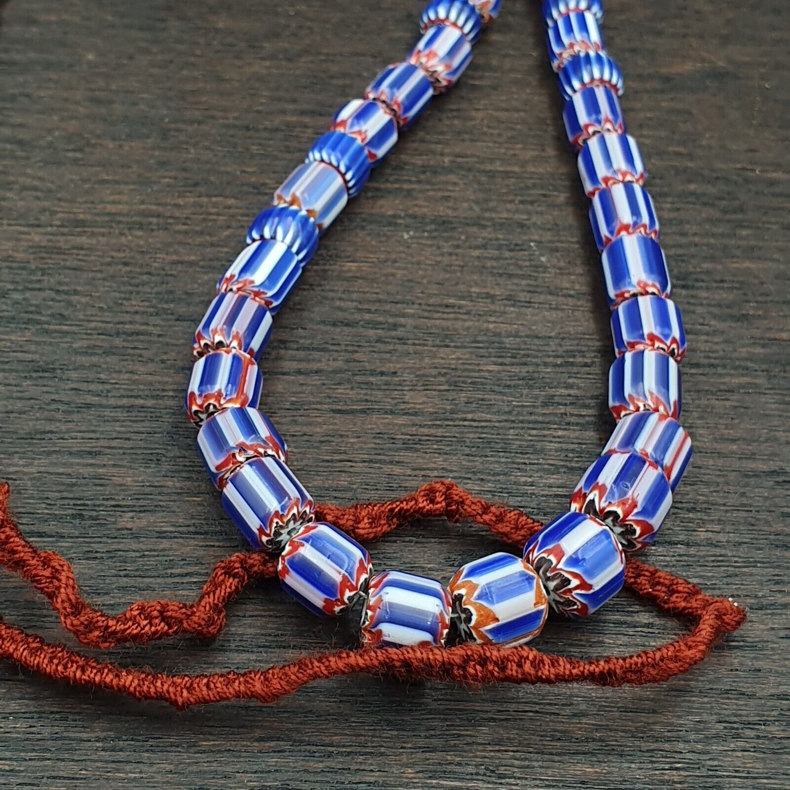 Vintage Old Blue Chevron beads Old Ventian Glass Chevron Beads Necklace