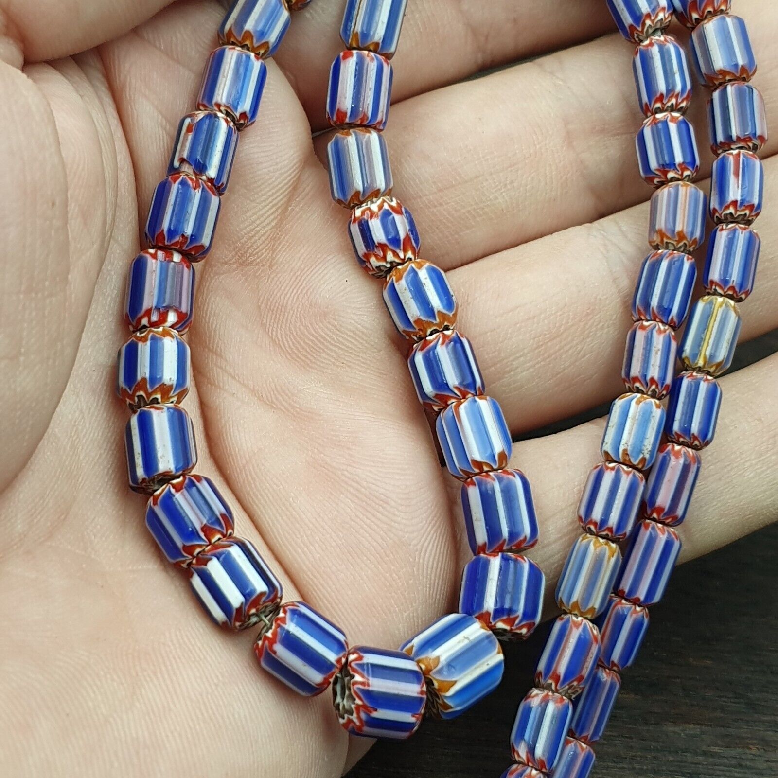 Vintage Old Blue Chevron beads Old Ventian Glass Chevron Beads Necklace