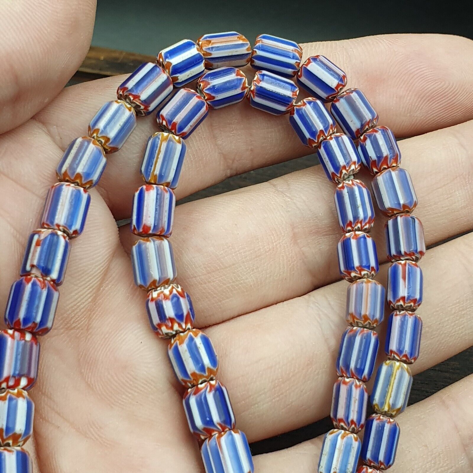 Vintage Old Blue Chevron beads Old Ventian Glass Chevron Beads Necklace