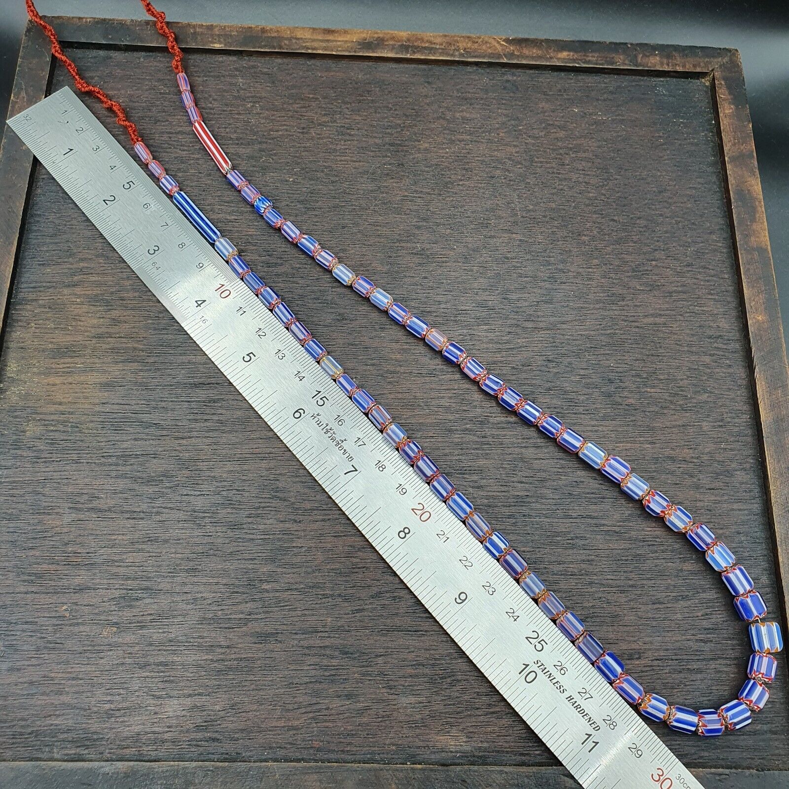 Vintage Old Blue Chevron beads Old Ventian Glass Chevron Beads Necklace