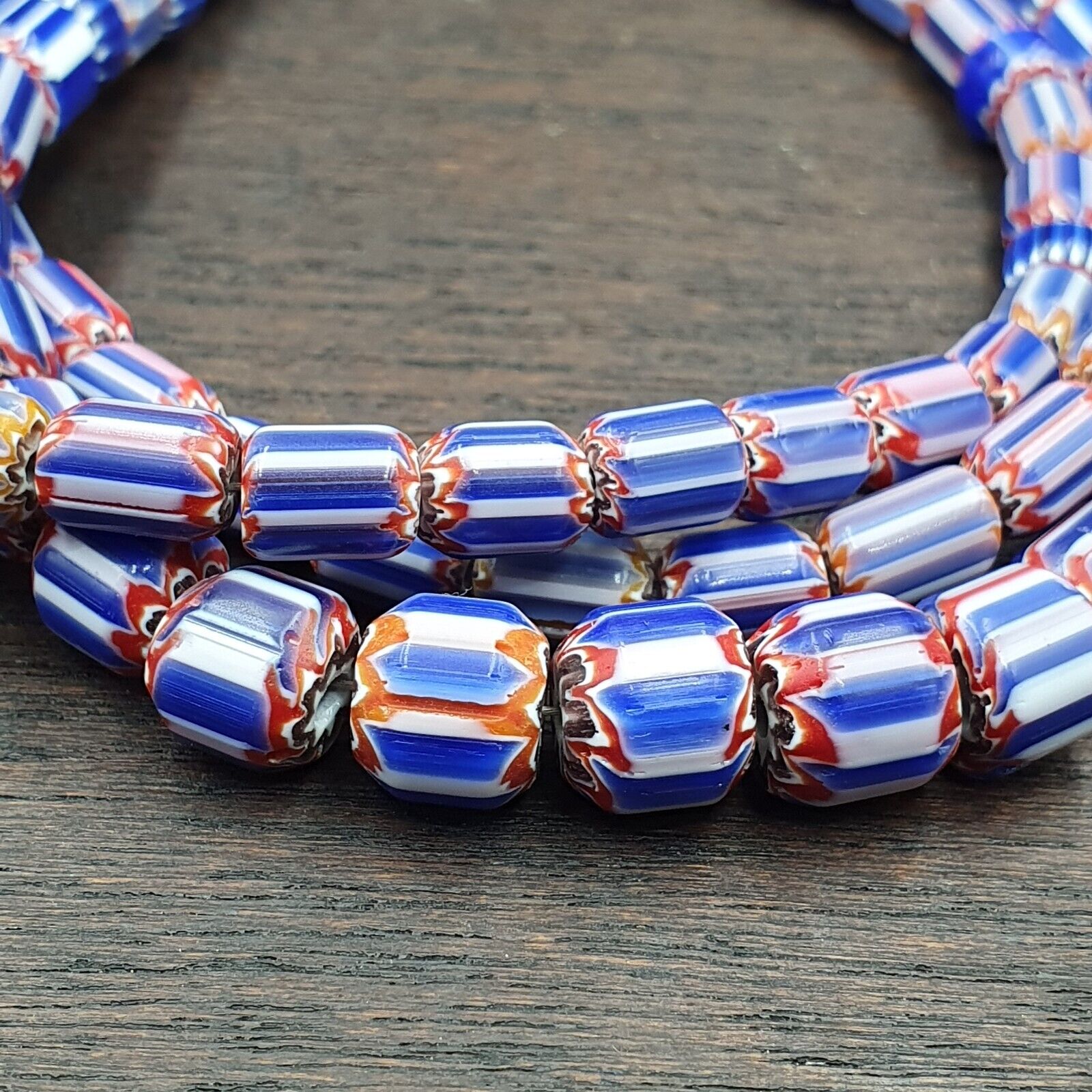 Vintage Old Blue Chevron beads Old Ventian Glass Chevron Beads Necklace