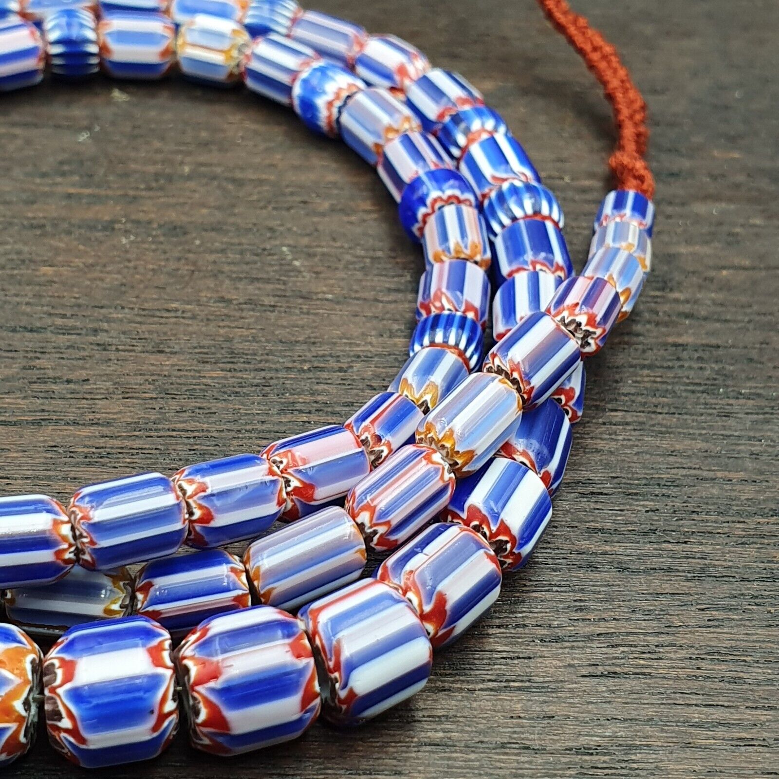 Vintage Old Blue Chevron beads Old Ventian Glass Chevron Beads Necklace
