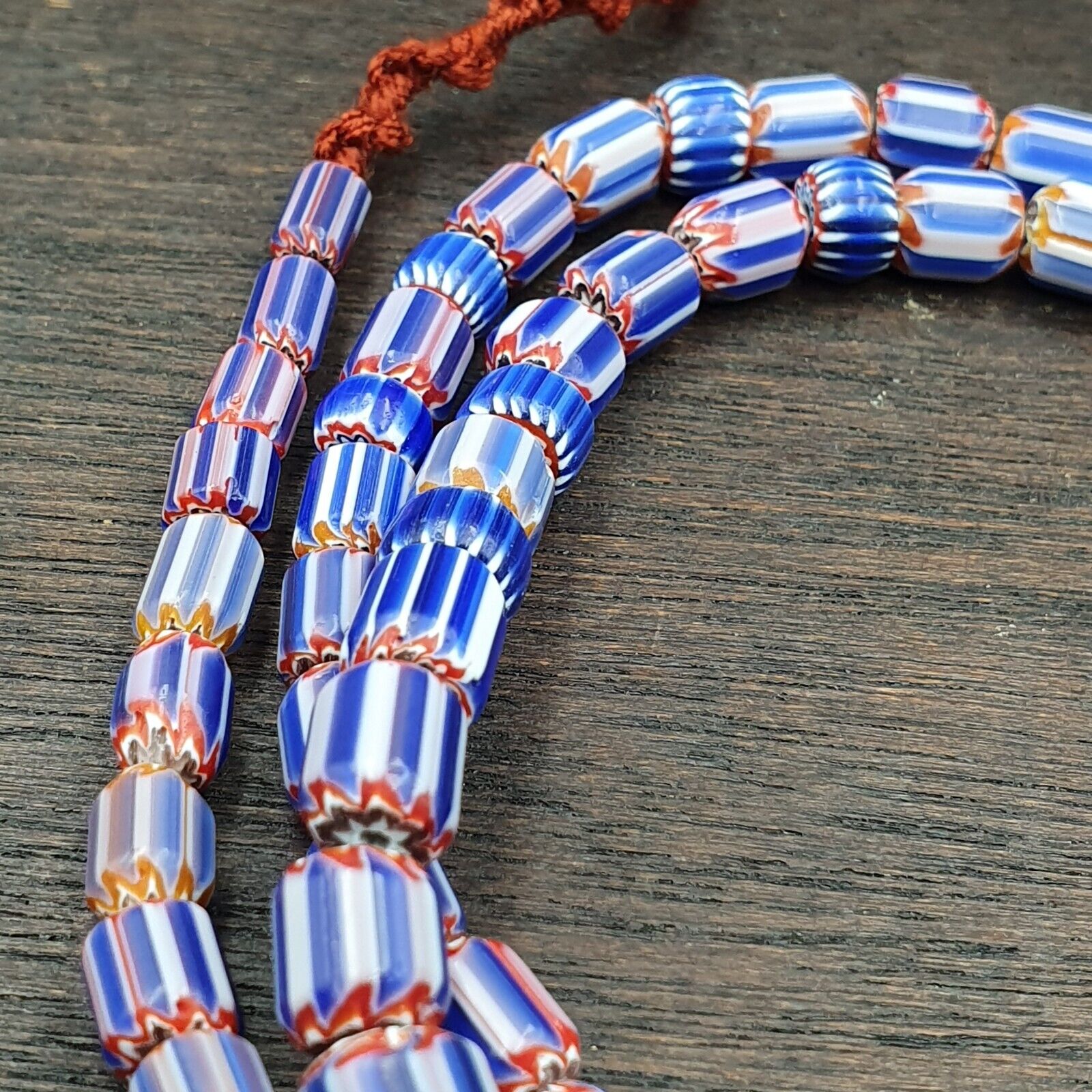 Vintage Old Blue Chevron beads Old Ventian Glass Chevron Beads Necklace