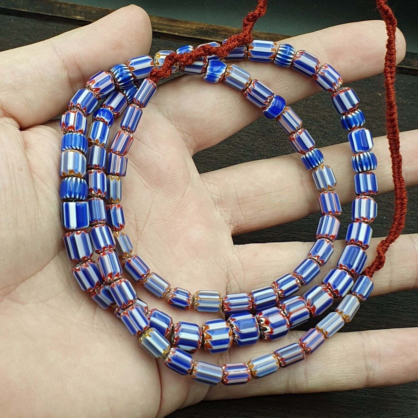 Vintage Old Blue Chevron beads Old Ventian Glass Chevron Beads Necklace