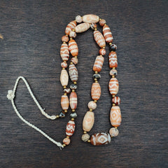 Antique HIMALAYAN Indo Tibetan Central Asian Etched Agate beads Necklace 2ED-A-