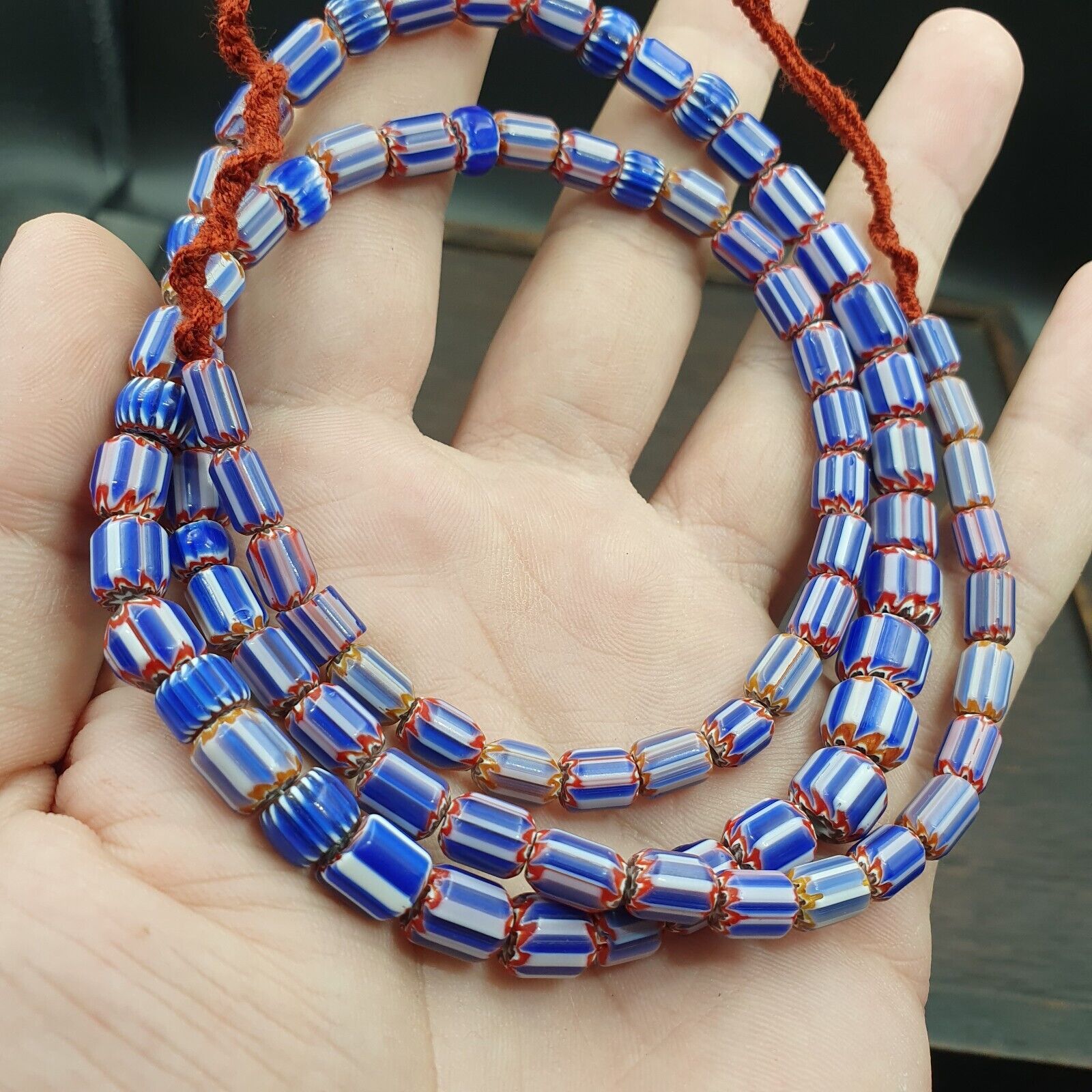 Vintage Old Blue Chevron beads Old Ventian Glass Chevron Beads Necklace