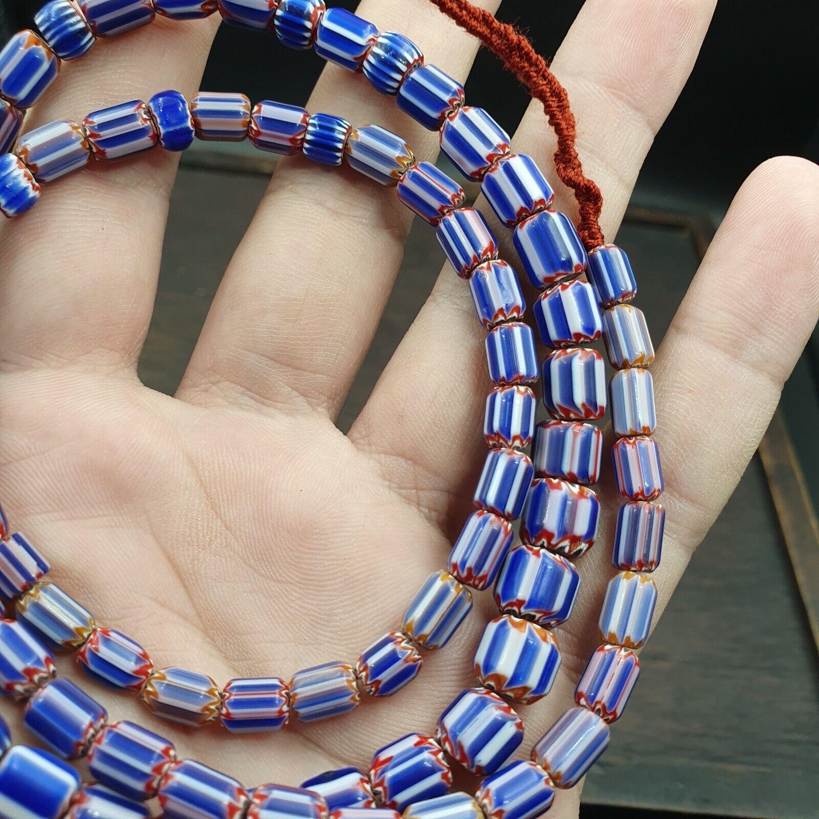 Vintage Old Blue Chevron beads Old Ventian Glass Chevron Beads Necklace