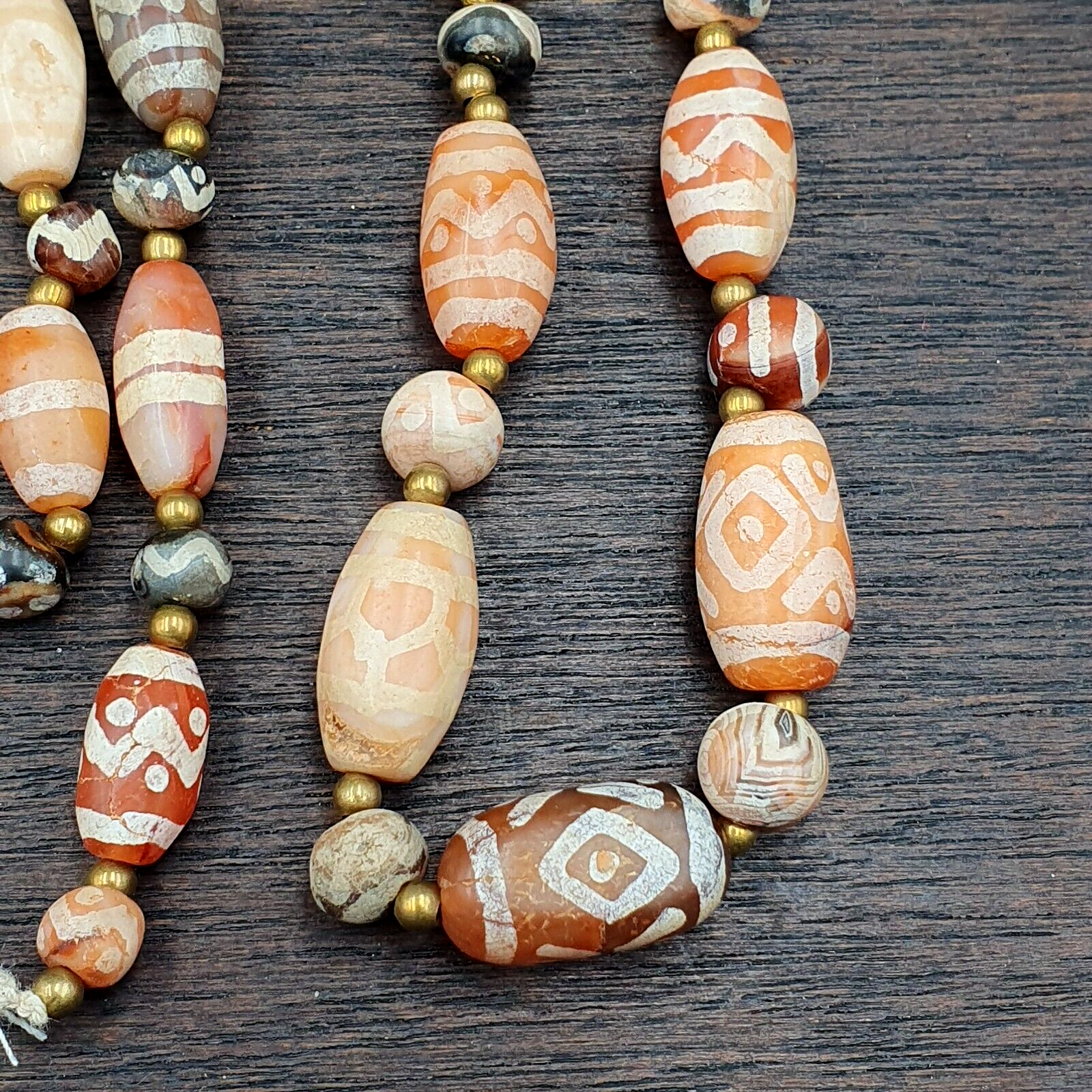 Antique HIMALAYAN Indo Tibetan Central Asian Etched Agate beads Necklace 2ED-A-