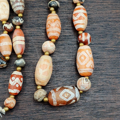 Antique HIMALAYAN Indo Tibetan Central Asian Etched Agate beads Necklace 2ED-A-