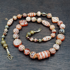 Antique HIMALAYAN Indo Tibetan Central Asian Etched Agate beads Necklace 3ED-A-