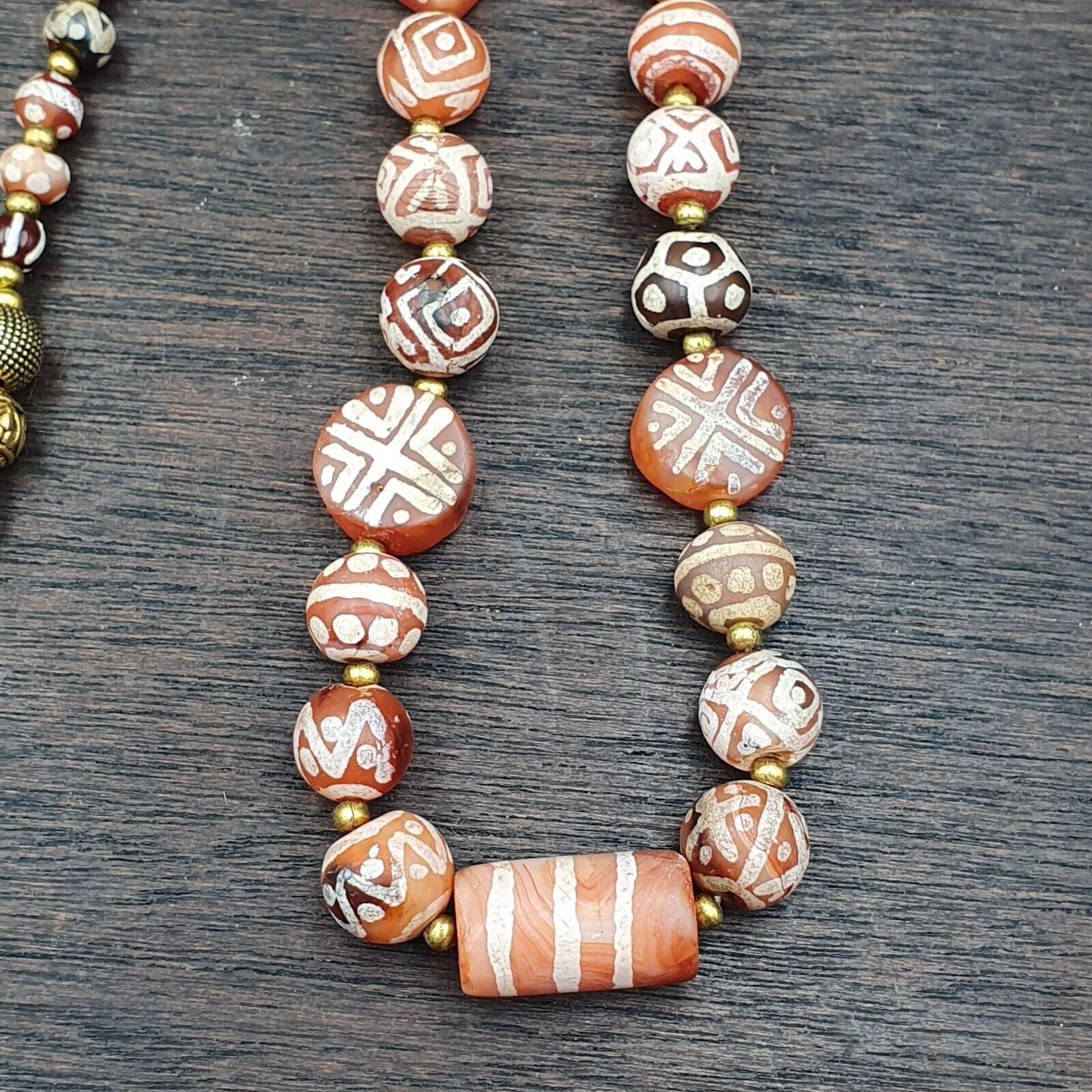 Antique HIMALAYAN Indo Tibetan Central Asian Etched Agate beads Necklace 3ED-A-