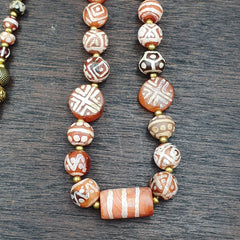 Antique HIMALAYAN Indo Tibetan Central Asian Etched Agate beads Necklace 3ED-A-