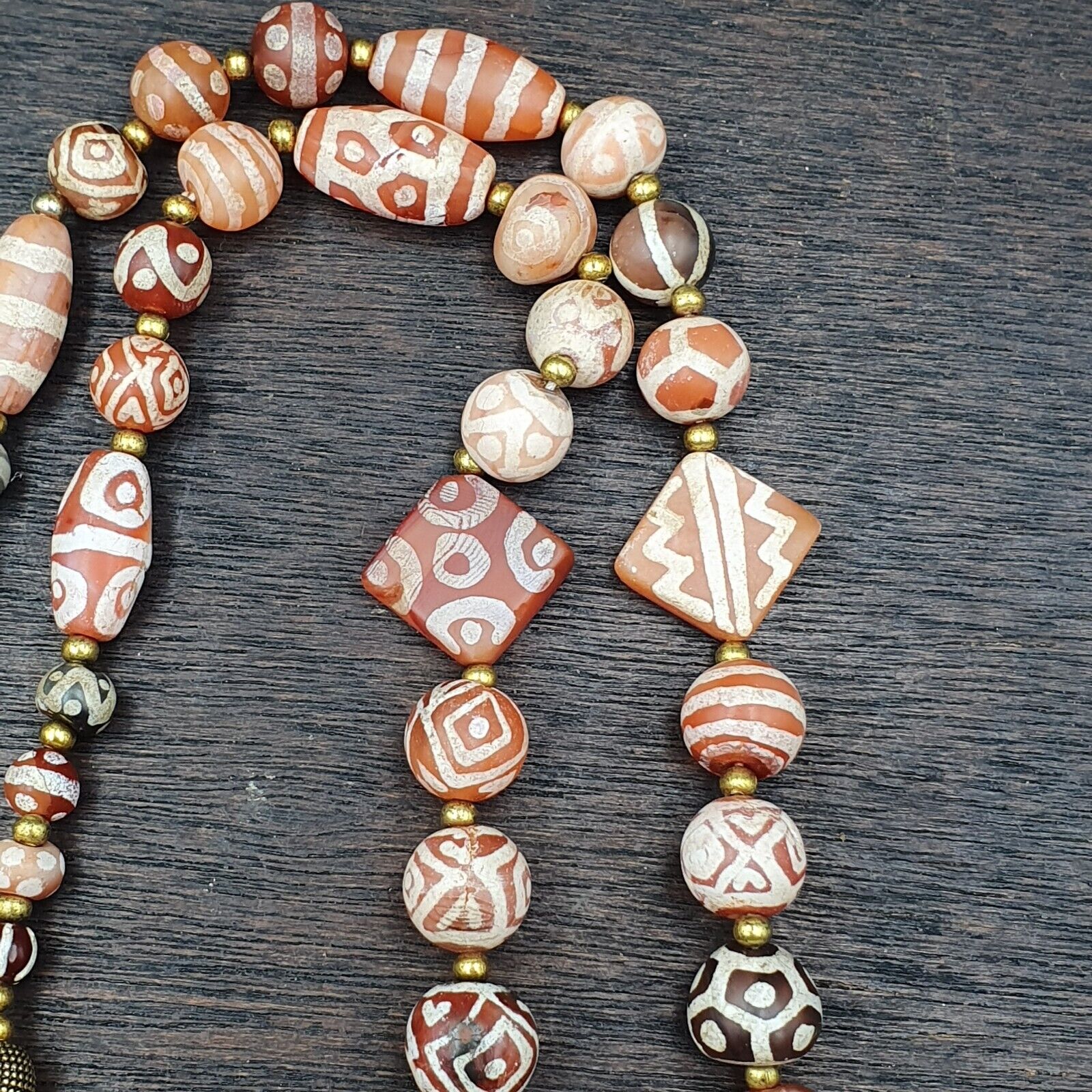 Antique HIMALAYAN Indo Tibetan Central Asian Etched Agate beads Necklace 3ED-A-