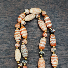 Antique HIMALAYAN Indo Tibetan Central Asian Etched Agate beads Necklace 2ED-A-