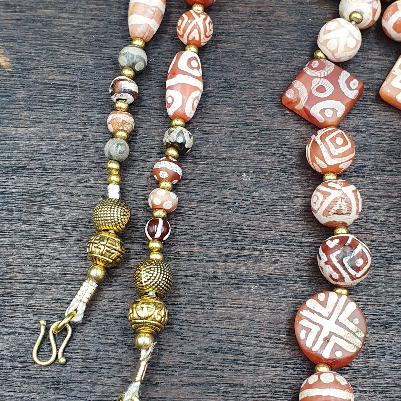 Antique HIMALAYAN Indo Tibetan Central Asian Etched Agate beads Necklace 3ED-A-