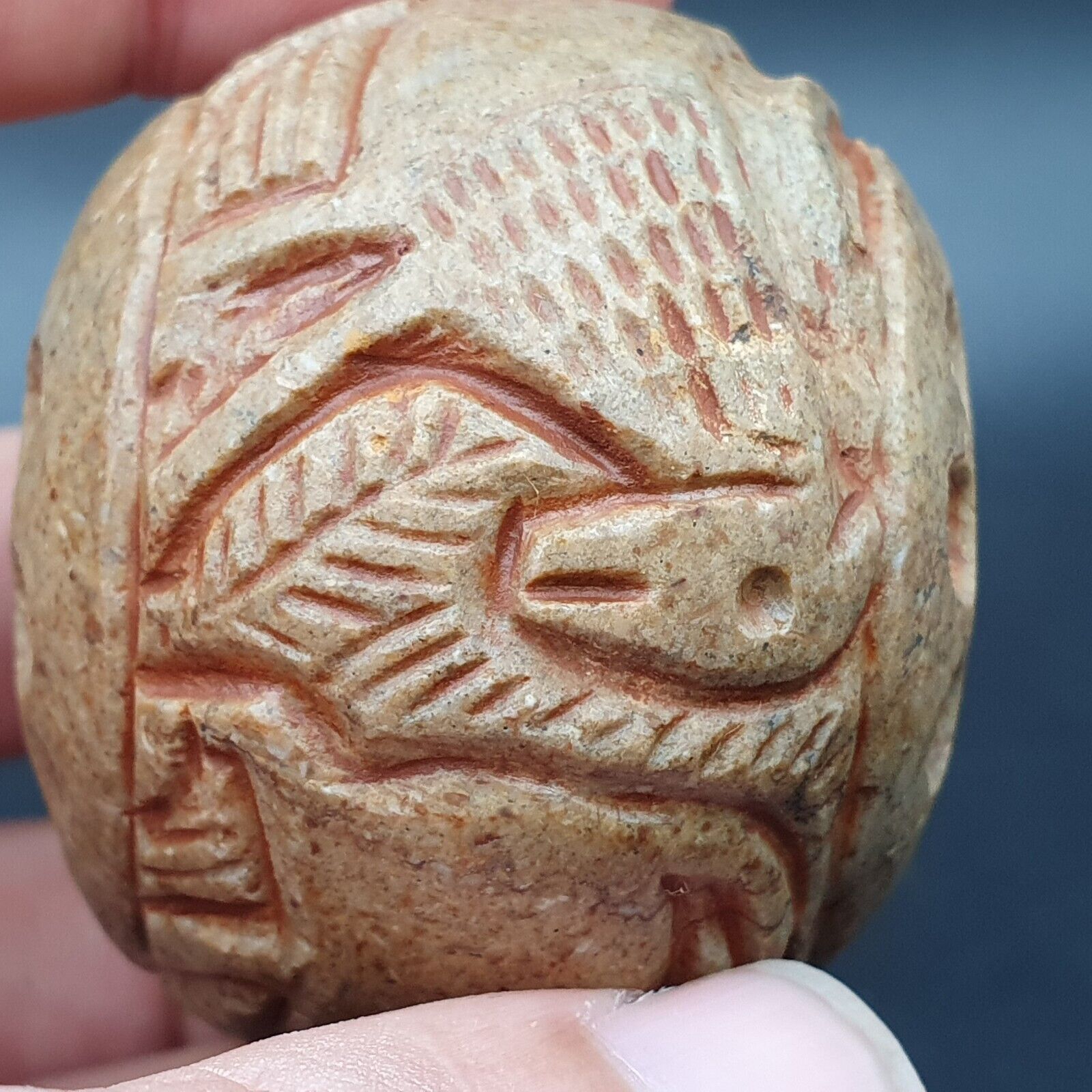 Big Ancient Stone figures of mystical Animal Carving Intaglio Big Bead Amulet