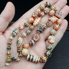 Antique HIMALAYAN Indo Tibetan Central Asian Etched Agate beads Necklace 4ED-A-