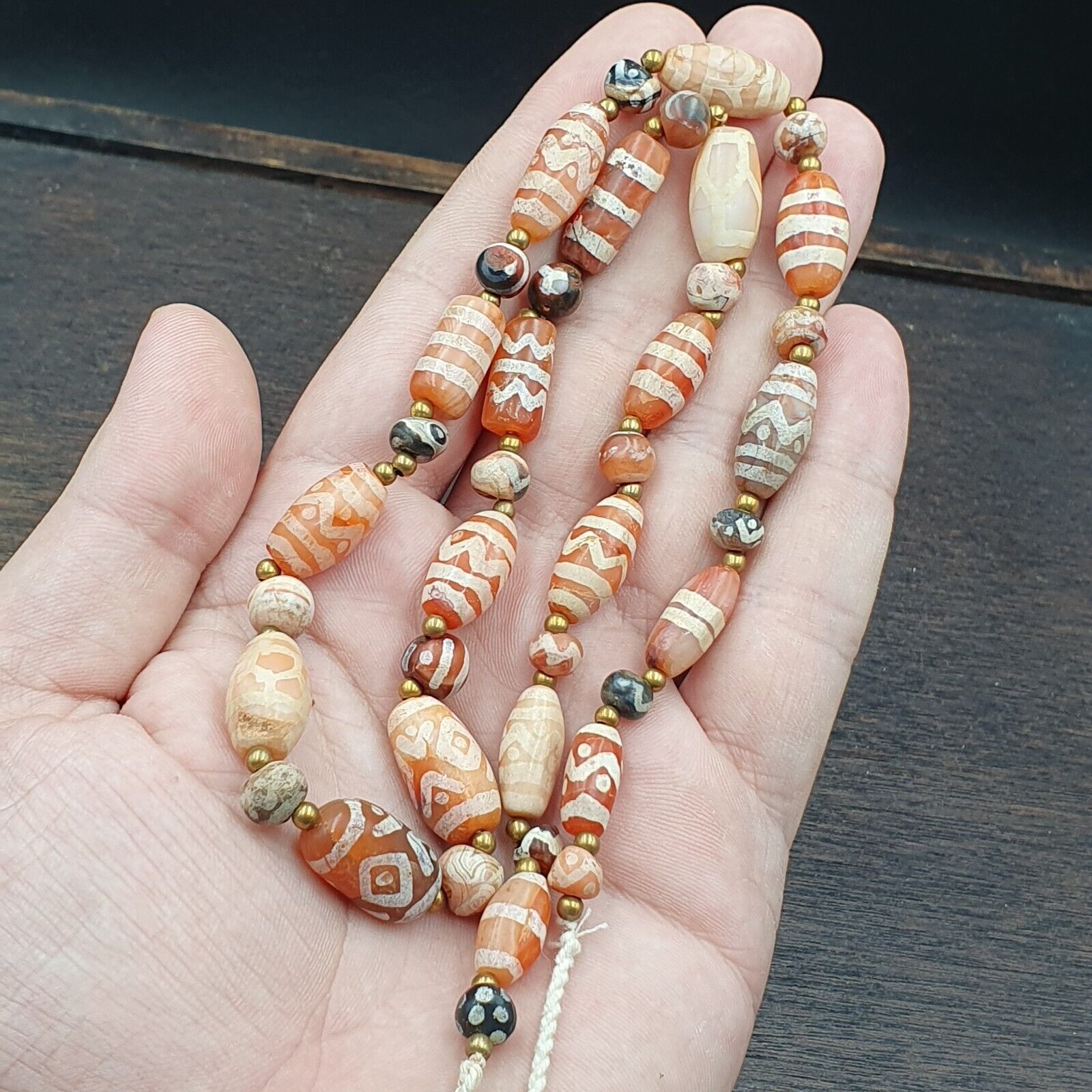 Antique HIMALAYAN Indo Tibetan Central Asian Etched Agate beads Necklace 2ED-A-