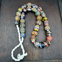 Lot 13 beads Antique Mosaic Glass Gabri Beads Necklace. 17-21mm