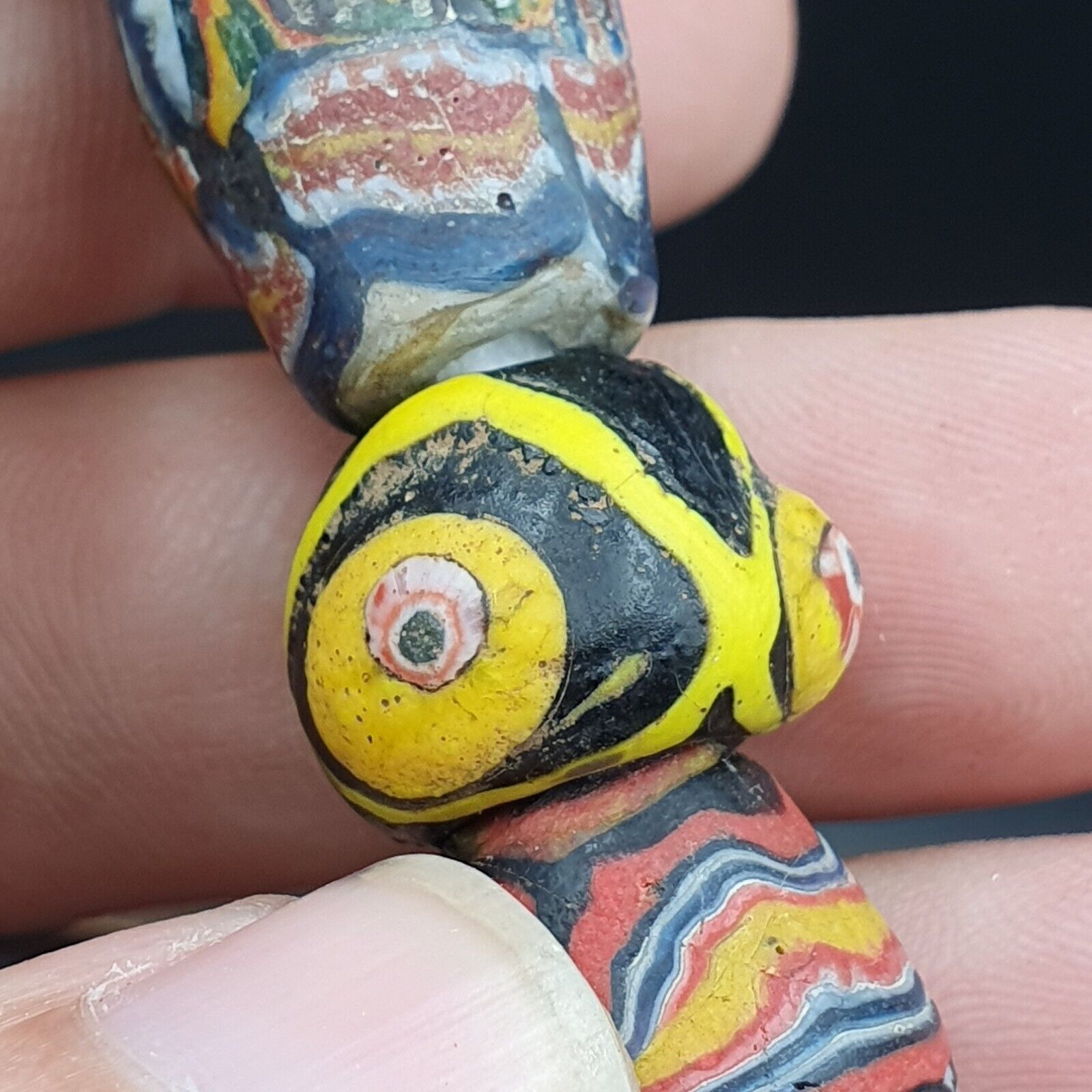 Lot 13 beads Antique Mosaic Glass Gabri Beads Necklace. 17-21mm