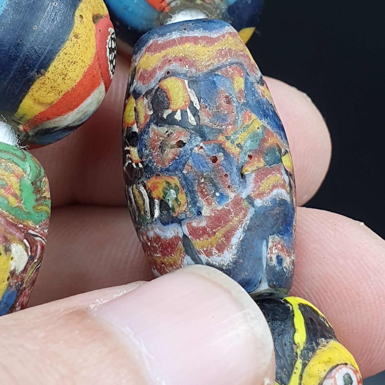 Lot 13 beads Antique Mosaic Glass Gabri Beads Necklace. 17-21mm