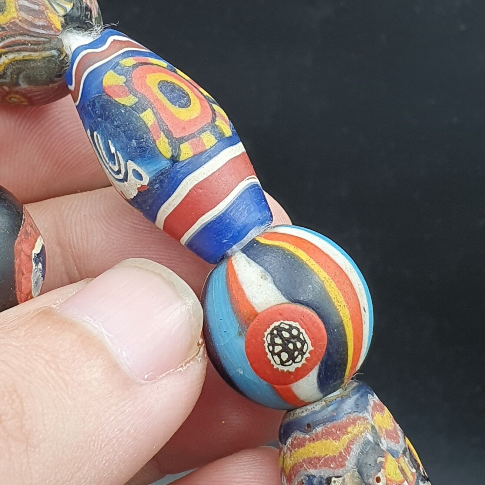 Lot 13 beads Antique Mosaic Glass Gabri Beads Necklace. 17-21mm