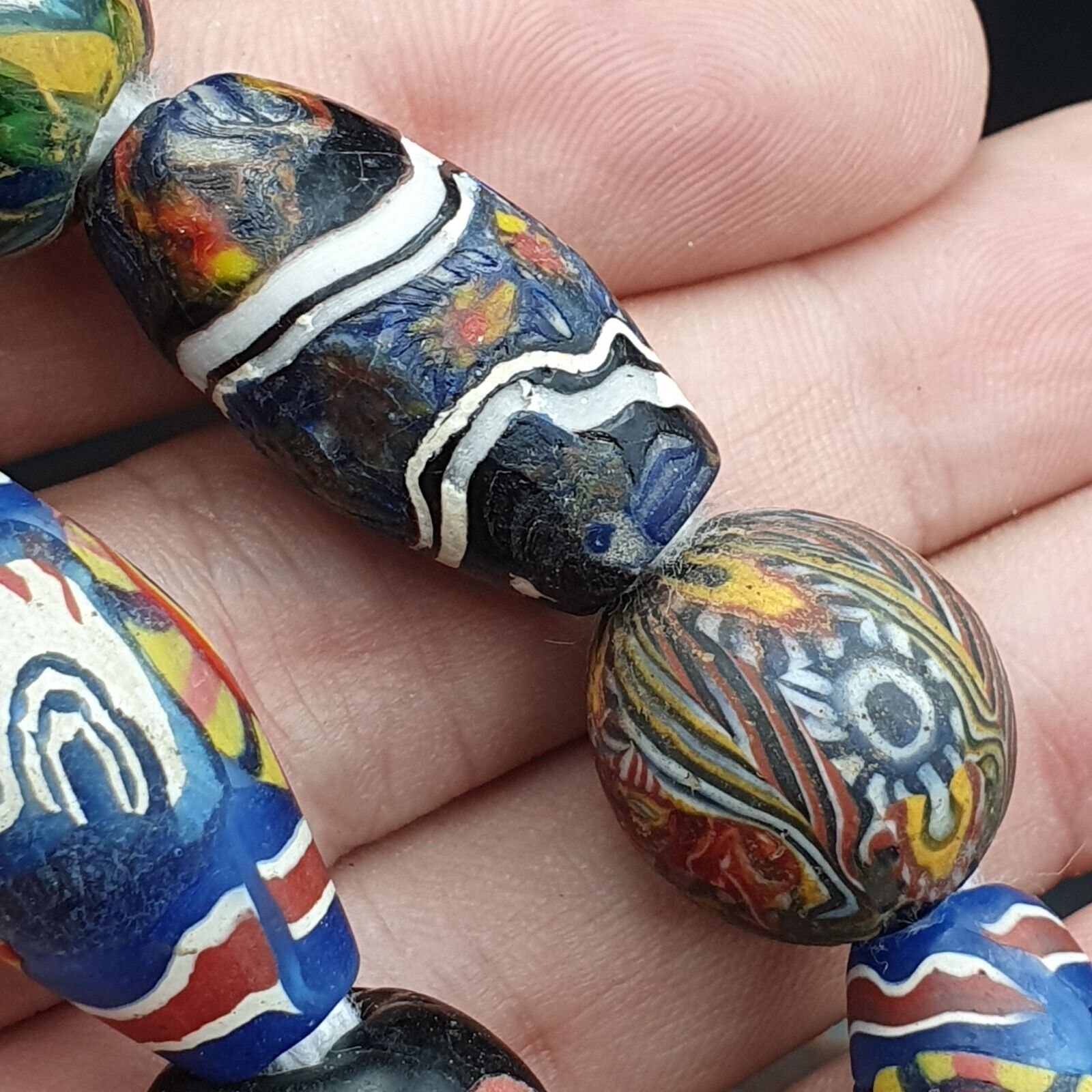 Lot 13 beads Antique Mosaic Glass Gabri Beads Necklace. 17-21mm