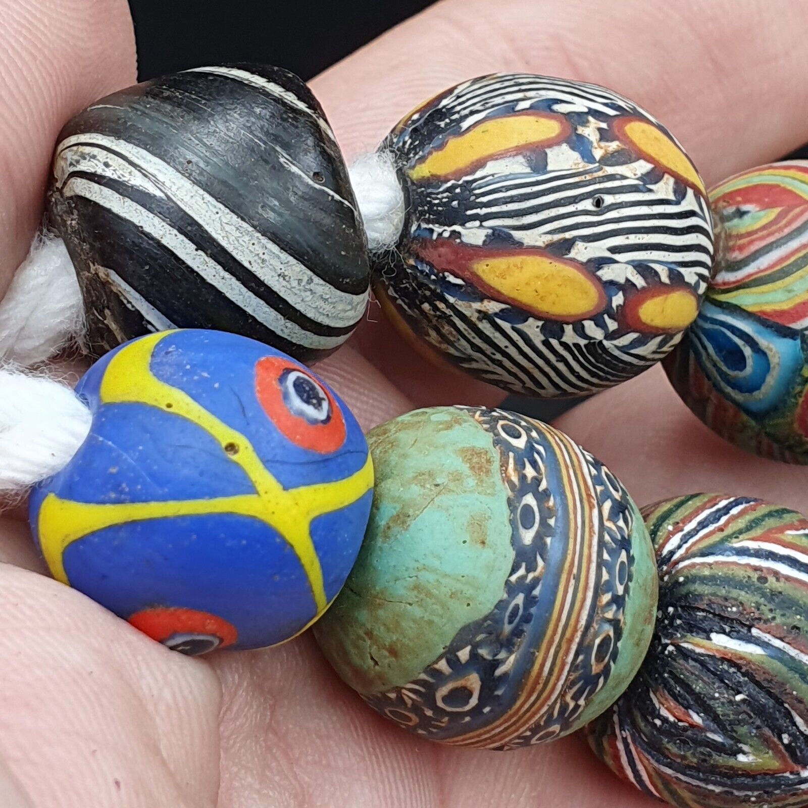 Lot 13 beads Antique Mosaic Glass Gabri Beads Necklace. 17-21mm