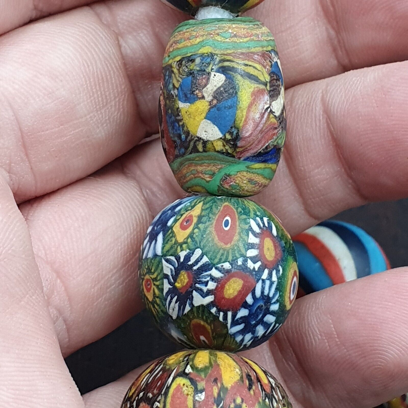 Lot 13 beads Antique Mosaic Glass Gabri Beads Necklace. 17-21mm