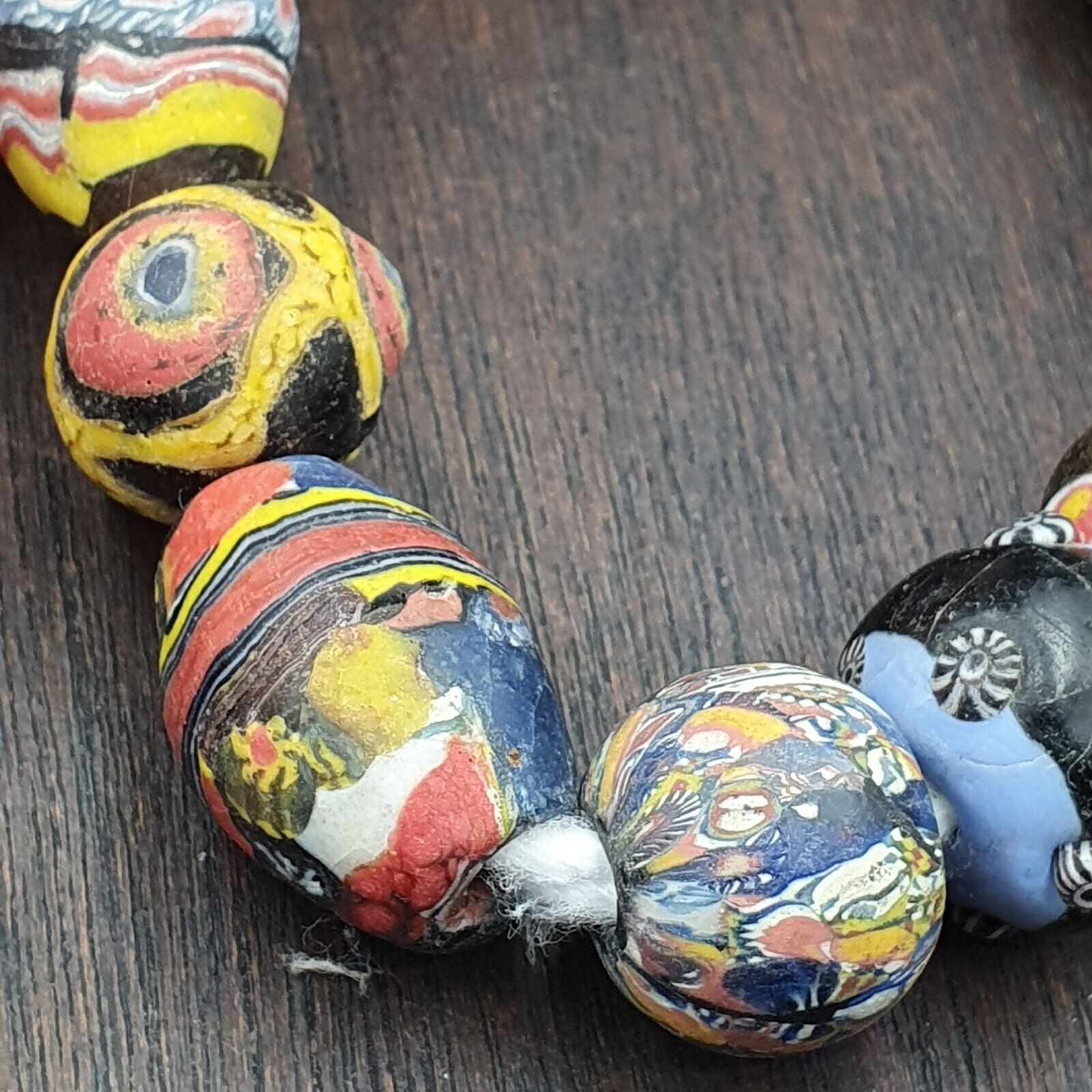 Lot 13 beads Antique Mosaic Glass Gabri Beads Necklace. 17-21mm