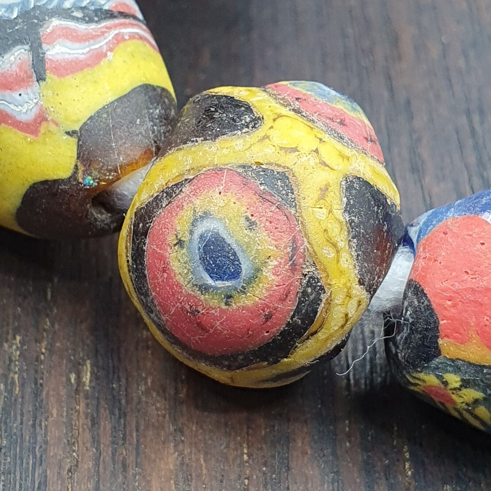 Lot 13 beads Antique Mosaic Glass Gabri Beads Necklace. 17-21mm