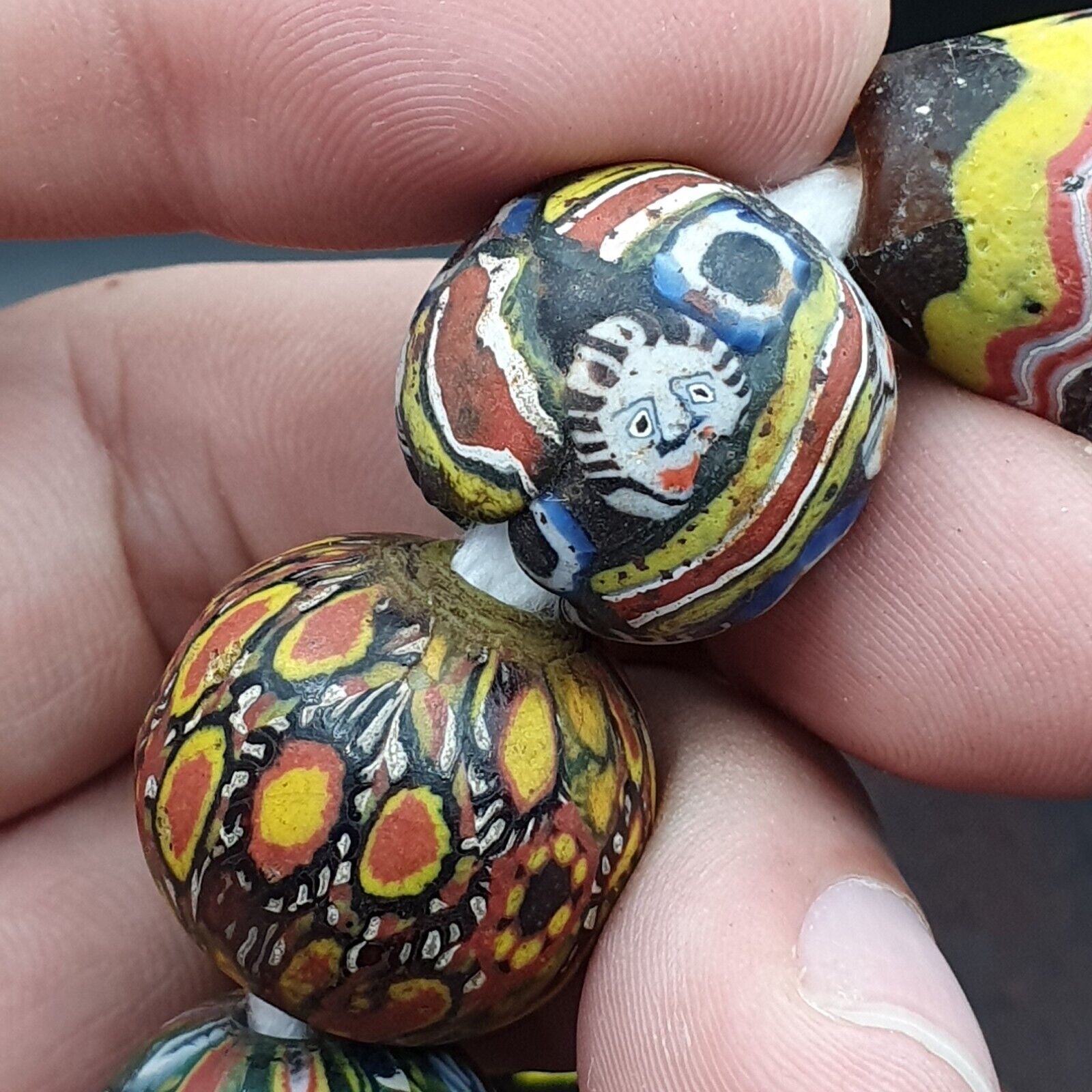 Lot 13 beads Antique Mosaic Glass Gabri Beads Necklace. 17-21mm