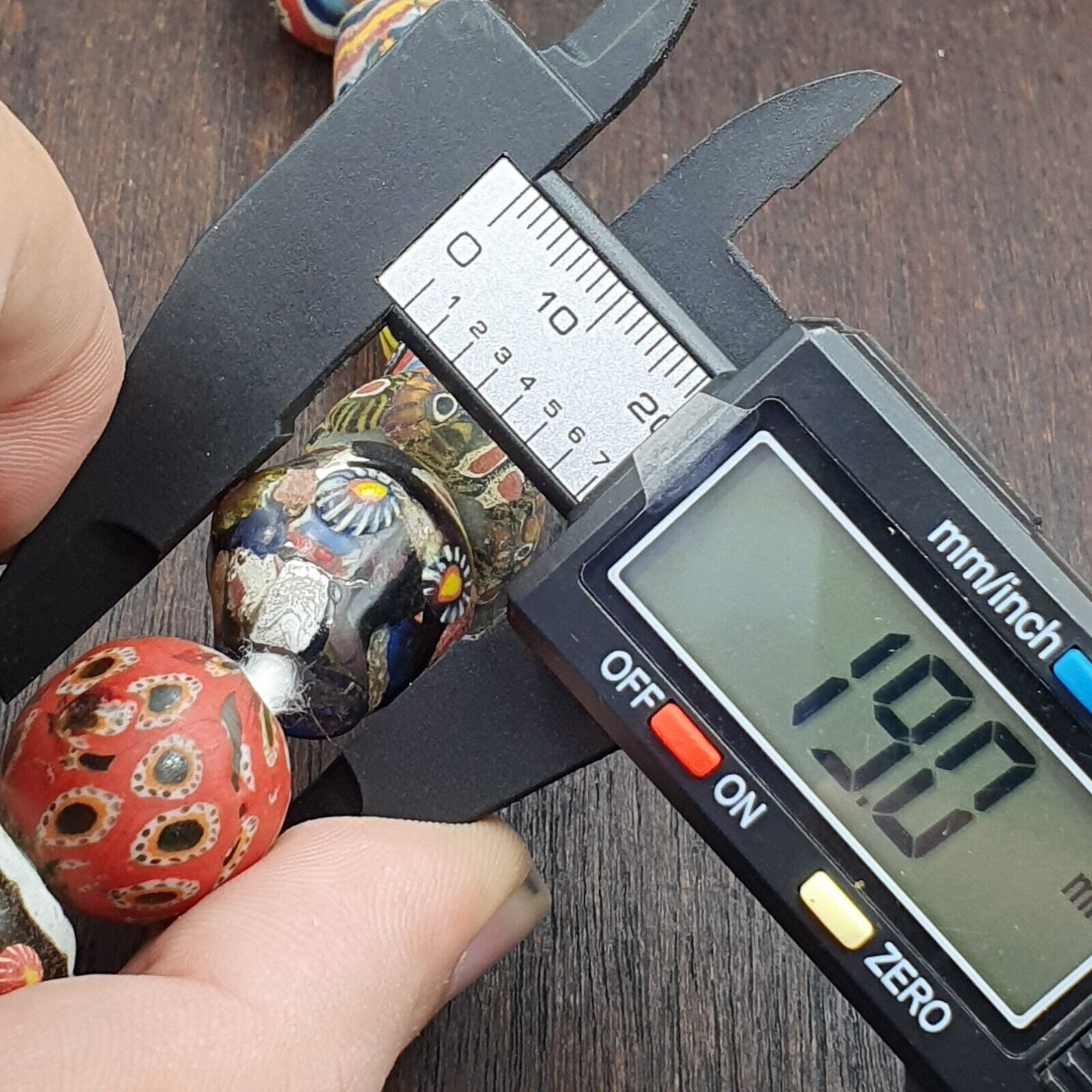 Lot 13 beads Antique Mosaic Glass Gabri Beads Necklace. 17-21mm