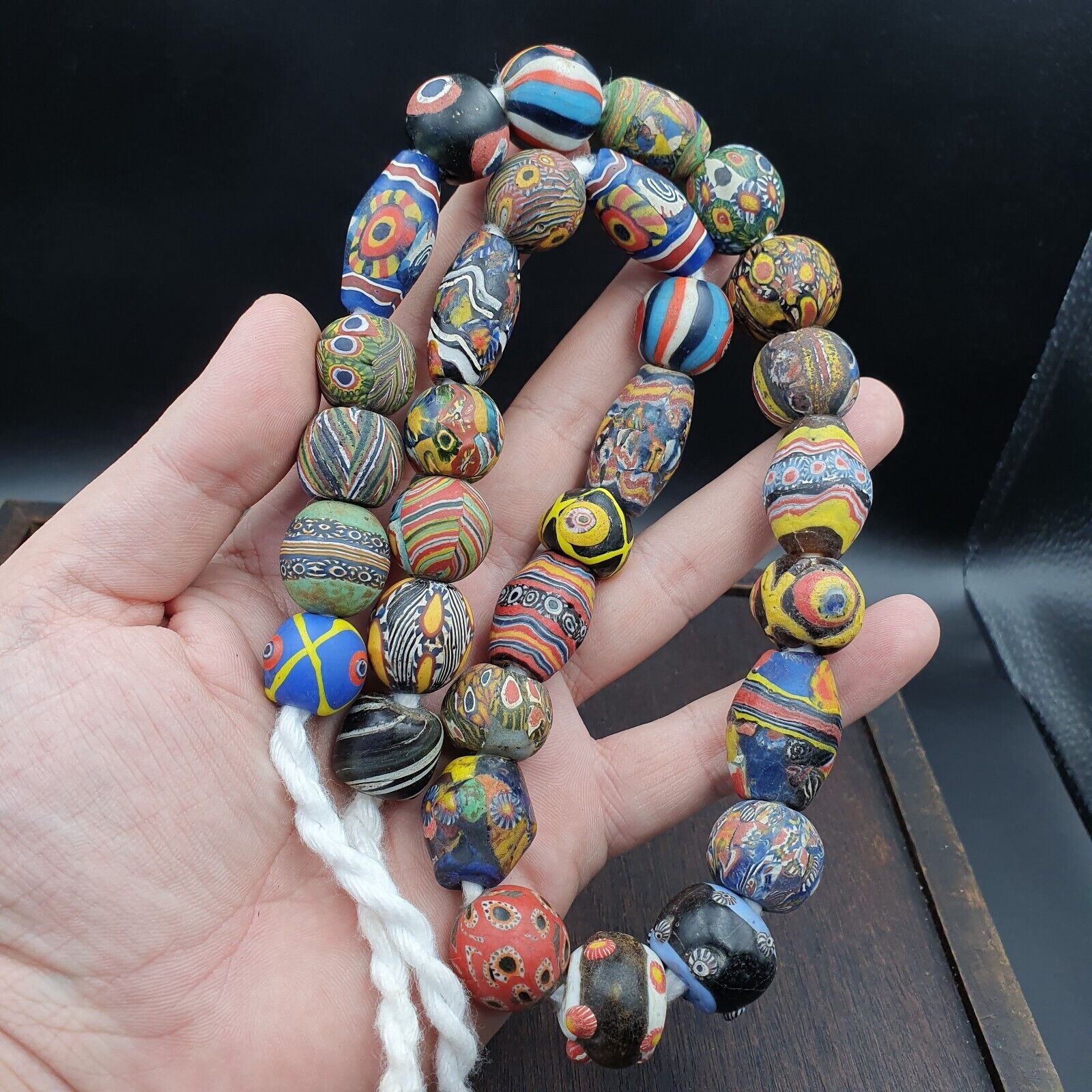 Lot 13 beads Antique Mosaic Glass Gabri Beads Necklace. 17-21mm