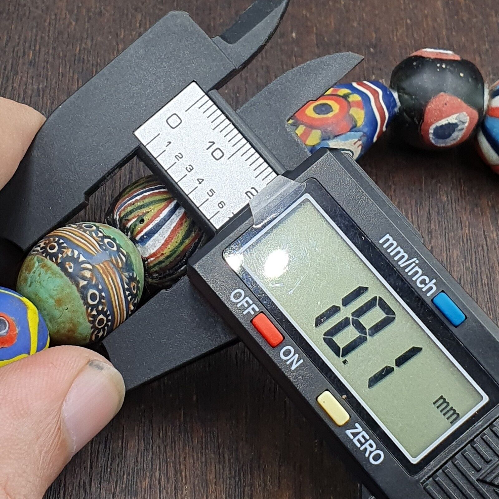 Lot 13 beads Antique Mosaic Glass Gabri Beads Necklace. 17-21mm