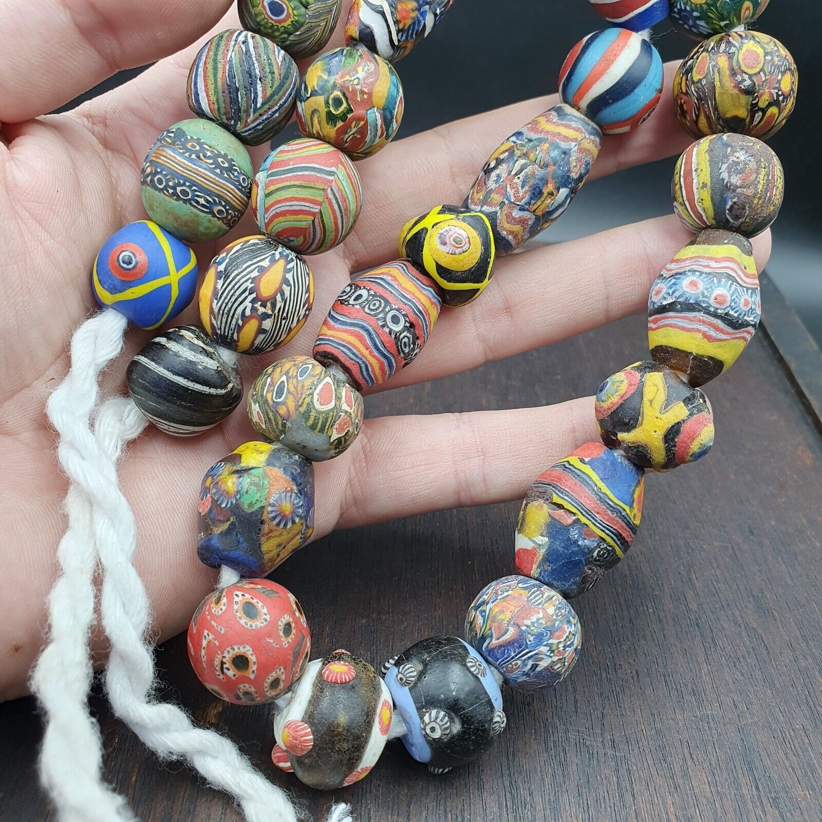 Lot 13 beads Antique Mosaic Glass Gabri Beads Necklace. 17-21mm